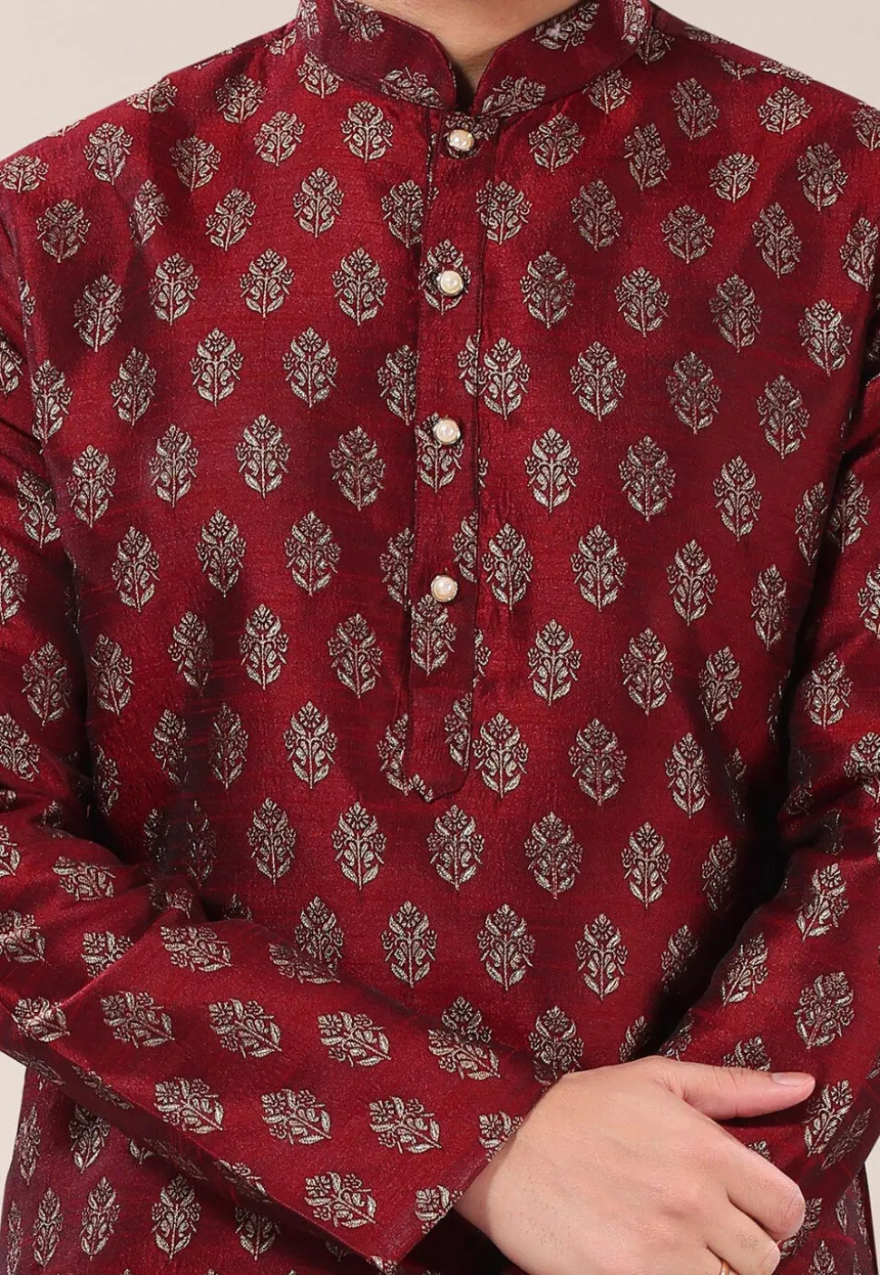 Woven Art Silk Jacquard Dhoti Kurta in Maroon
