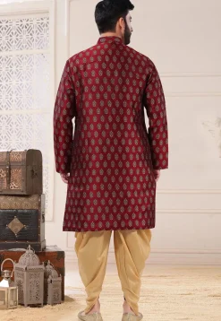 Woven Art Silk Jacquard Dhoti Kurta in Maroon