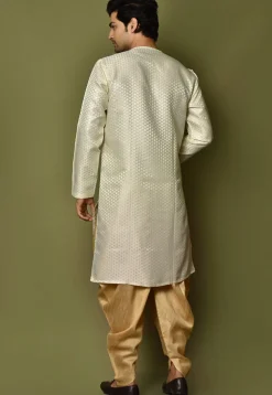 Woven Art Silk Jacquard Dhoti Kurta in Cream