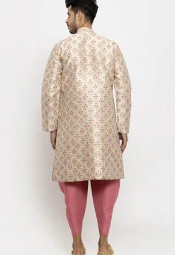 Woven Art Silk Jacquard Dhoti Kurta in Light Beige