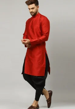 Woven Art Silk Jacquard Dhoti Kurta in Maroon