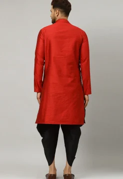 Woven Art Silk Jacquard Dhoti Kurta in Maroon