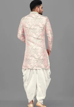 Woven Art Silk Jacquard Dhoti Sherwani in Pink