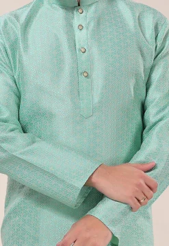 Woven Art Silk Jacquard Dhoti Kurta in Sea Green