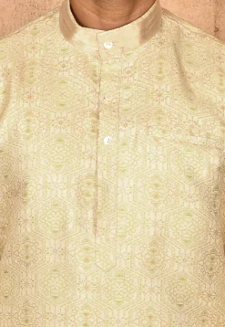 Woven Art Silk Jacquard Dhoti Kurta in Beige