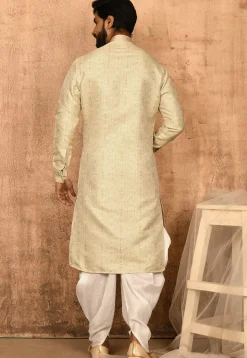 Woven Art Silk Jacquard Dhoti Kurta in Beige