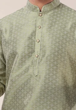 Woven Art Silk Jacquard Dhoti Kurta in Dusty Green