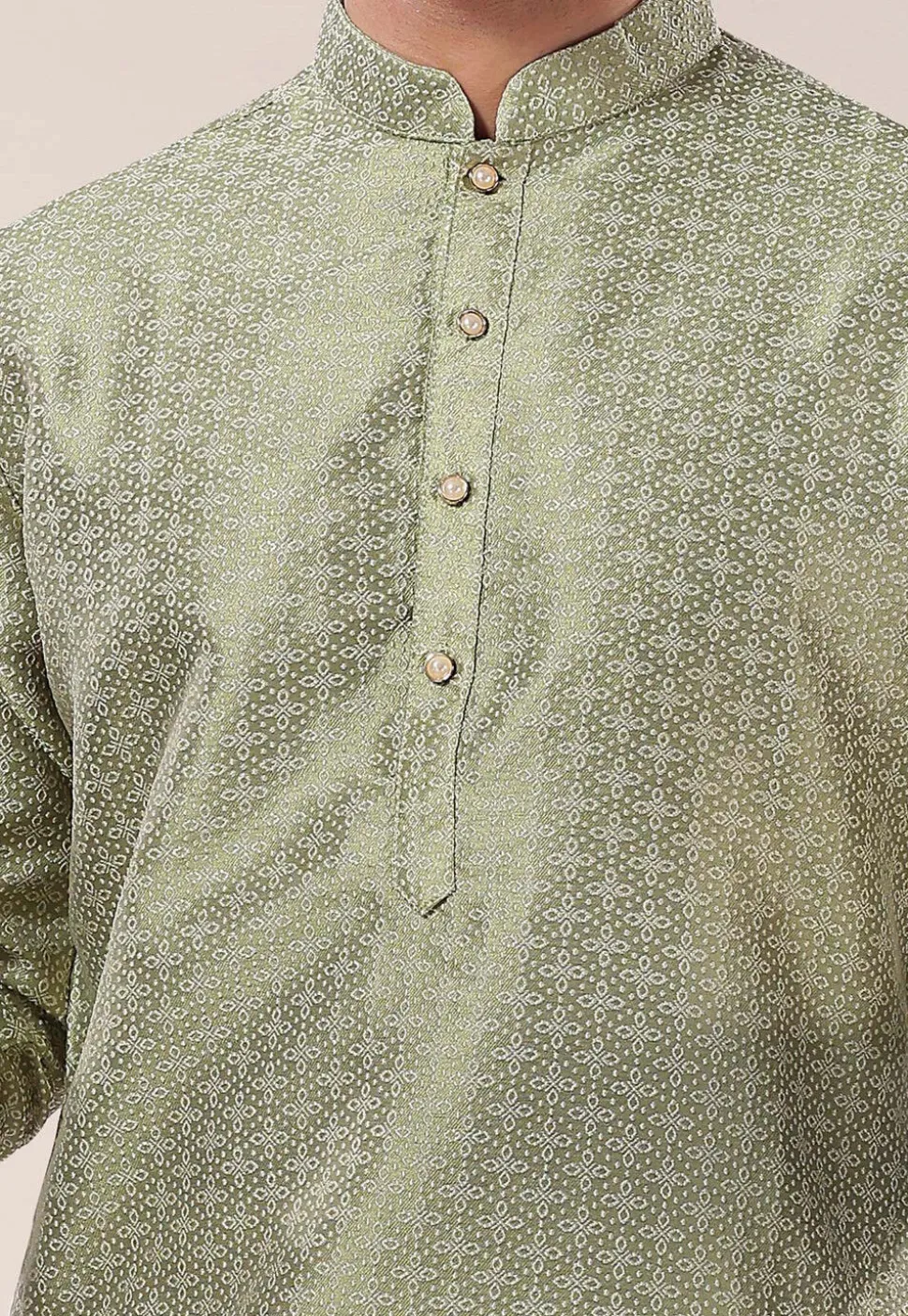 Woven Art Silk Jacquard Dhoti Kurta in Dusty Green