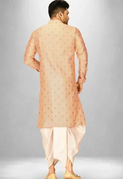 Woven Art Silk Jacquard Dhoti Kurta in Peach