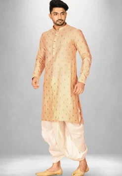Woven Art Silk Jacquard Dhoti Kurta in Peach