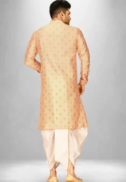 Woven Art Silk Jacquard Dhoti Kurta in Peach