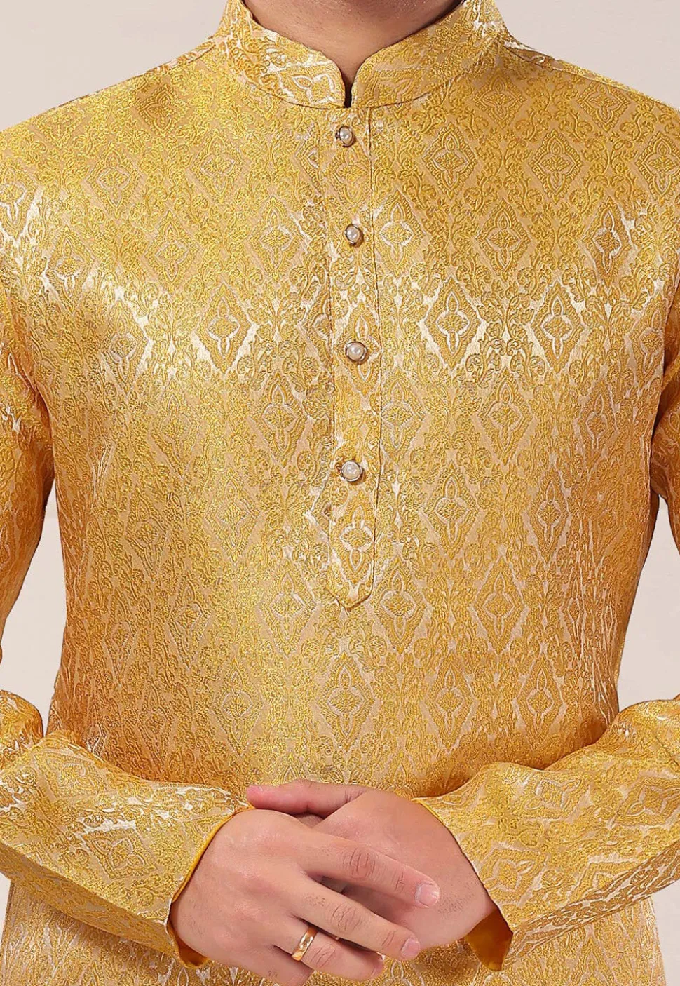 Woven Art Silk Jacquard Dhoti Kurta in Mustard