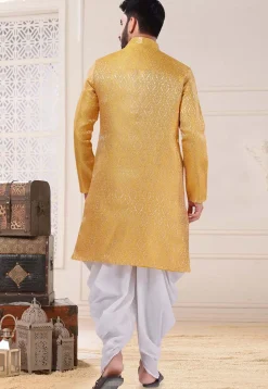 Woven Art Silk Jacquard Dhoti Kurta in Mustard