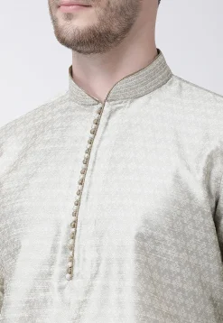 Woven Art Silk Jacquard Dhoti Kurta in Light Grey