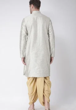 Woven Art Silk Jacquard Dhoti Kurta in Light Grey