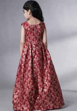 Woven Art Silk Jacquard Gown in Maroon