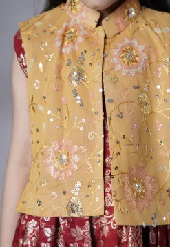Woven Art Silk Jacquard Gown in Maroon