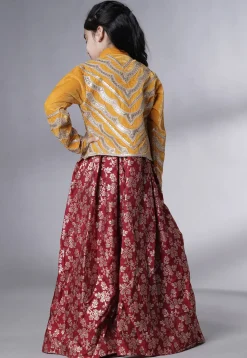 Woven Art Silk Jacquard Gown in Maroon