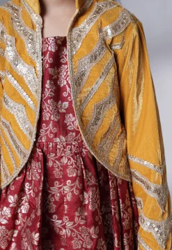 Woven Art Silk Jacquard Gown in Maroon