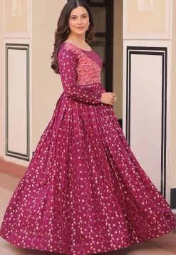 Woven Art Silk Jacquard Gown in Purple