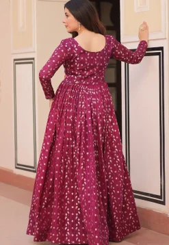 Woven Art Silk Jacquard Gown in Purple