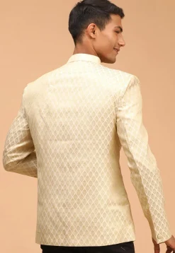 Woven Art Silk Jacquard Jodhpuri Jacket in Cream