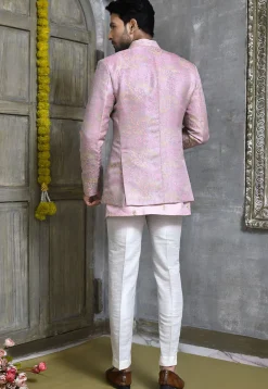 Woven Art Silk Jacquard Jodhpuri Suit in Light Purple