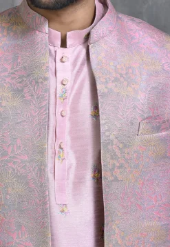 Woven Art Silk Jacquard Jodhpuri Suit in Light Purple