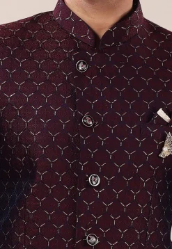 Woven Art Silk Jacquard Jodhpuri Suit in Maroon