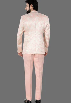 Woven Art Silk Jacquard Jodhpuri Suit in Peach