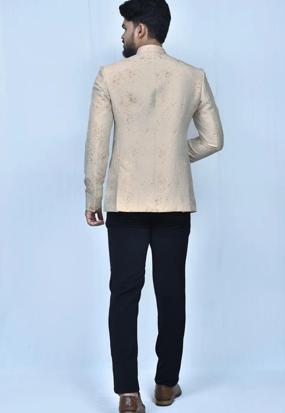 Woven Art Silk Jacquard Jodhpuri Suit in Light Beige