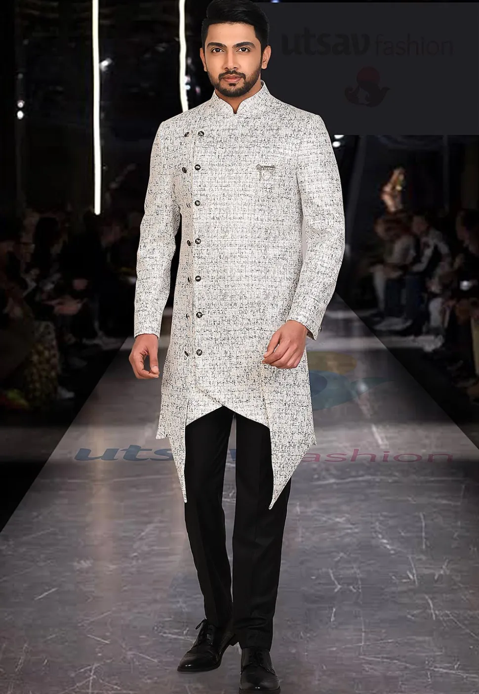 Woven Art Silk Jacquard Jodhpuri Suit in Off White