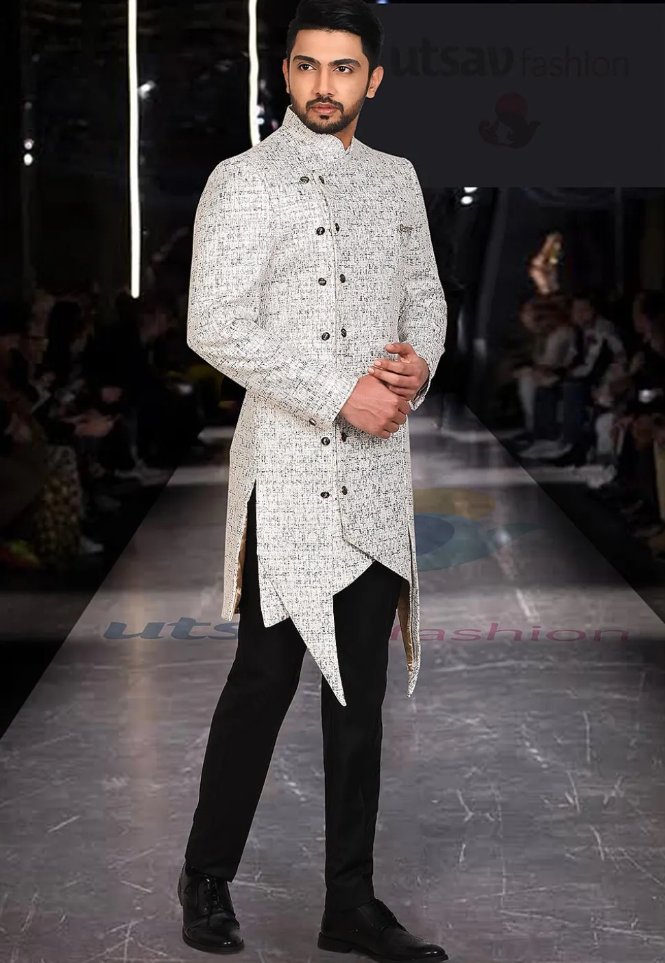 Woven Art Silk Jacquard Jodhpuri Suit in Off White