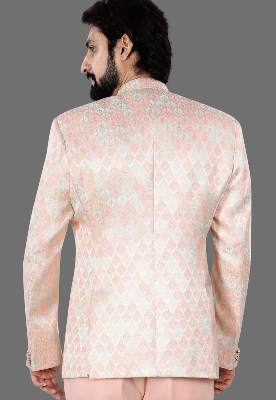 Woven Art Silk Jacquard Jodhpuri Jacket in Peach