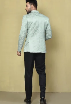 Woven Art Silk Jacquard Jodhpuri Jacket in Sea Green