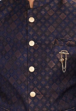Woven Art Silk Jacquard Jodhpuri Jacket in Navy Blue