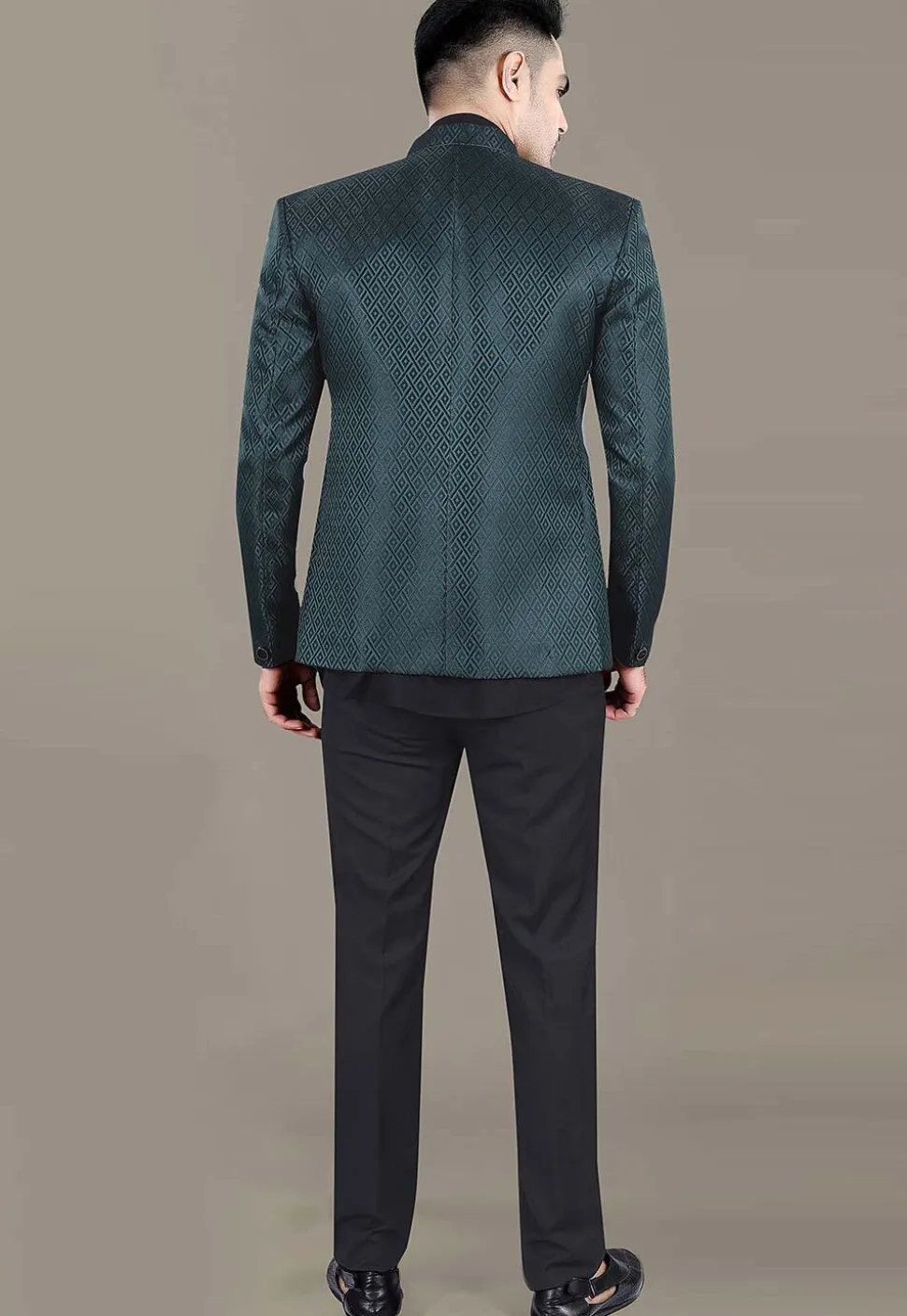 Woven Art Silk Jacquard Jodhpuri Suit in Teal Green