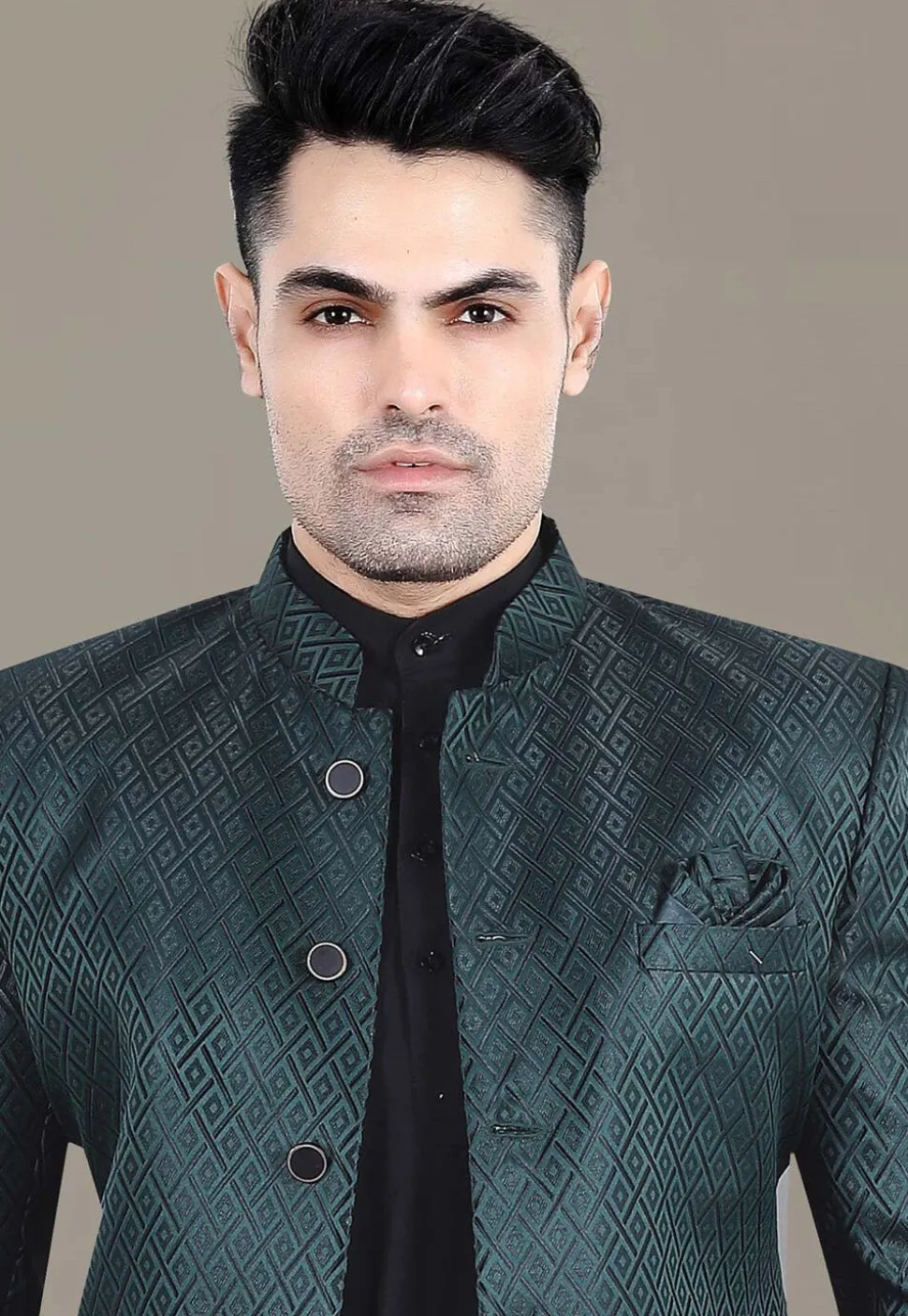 Woven Art Silk Jacquard Jodhpuri Suit in Teal Green