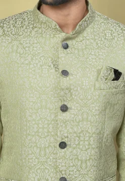 Woven Art Silk Jacquard Jodhpuri Jacket in Pastel Green