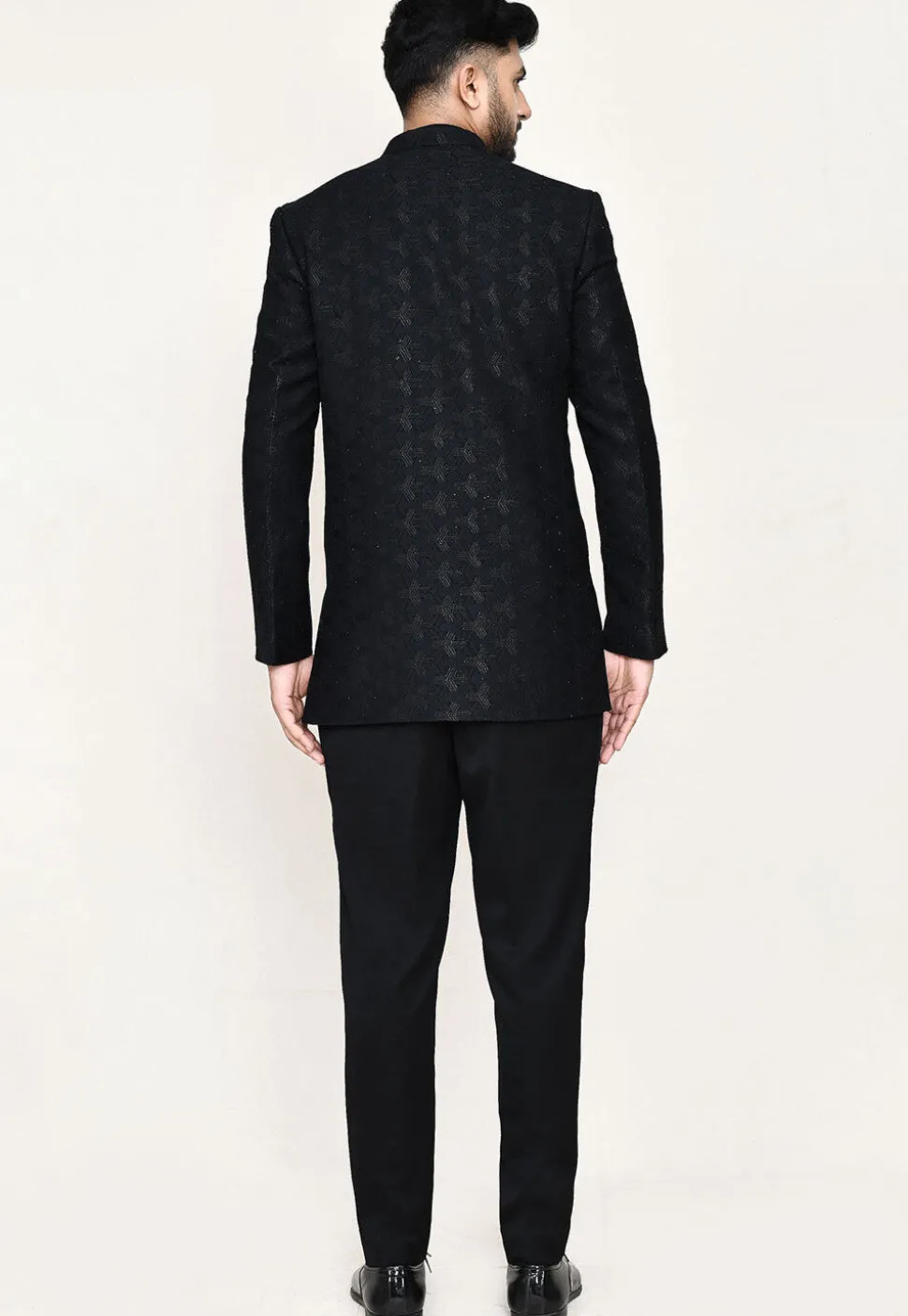 Woven Art Silk Jacquard Jodhpuri Suit in Black