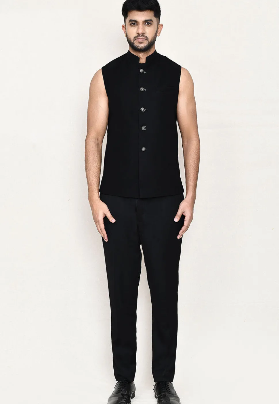 Woven Art Silk Jacquard Jodhpuri Suit in Black