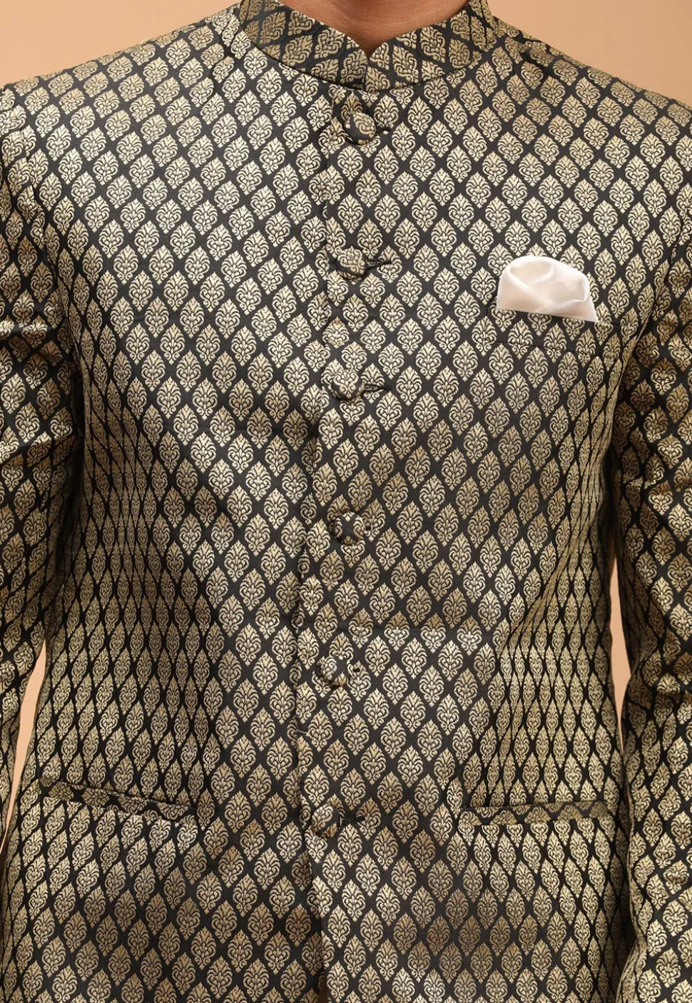Woven Art Silk Jacquard Jodhpuri Jacket in Black