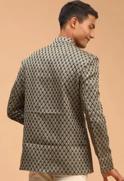 Woven Art Silk Jacquard Jodhpuri Jacket in Black