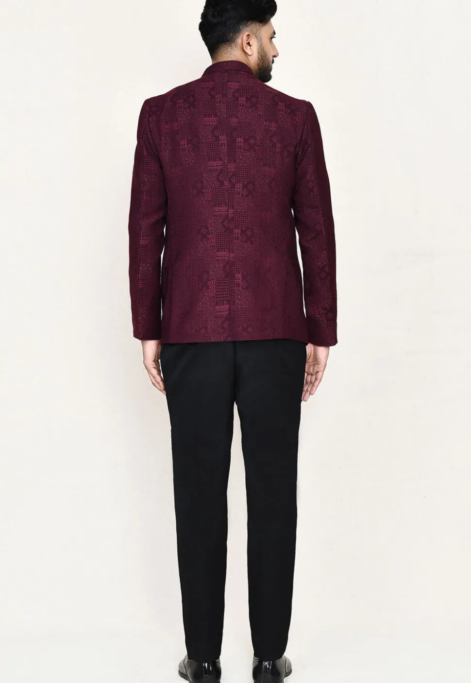 Woven Art Silk Jacquard Jodhpuri Suit in Maroon