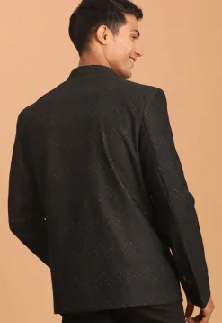 Woven Art Silk Jacquard Jodhpuri Jacket in Black