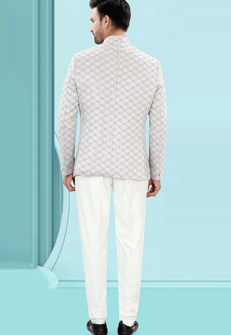 Woven Art Silk Jacquard Jodhpuri Suit in Light Grey