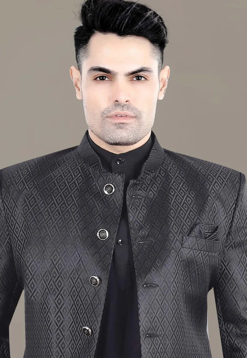 Woven Art Silk Jacquard Jodhpuri Suit in Black
