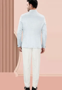 Woven Art Silk Jacquard Jodhpuri Suit in Light Blue