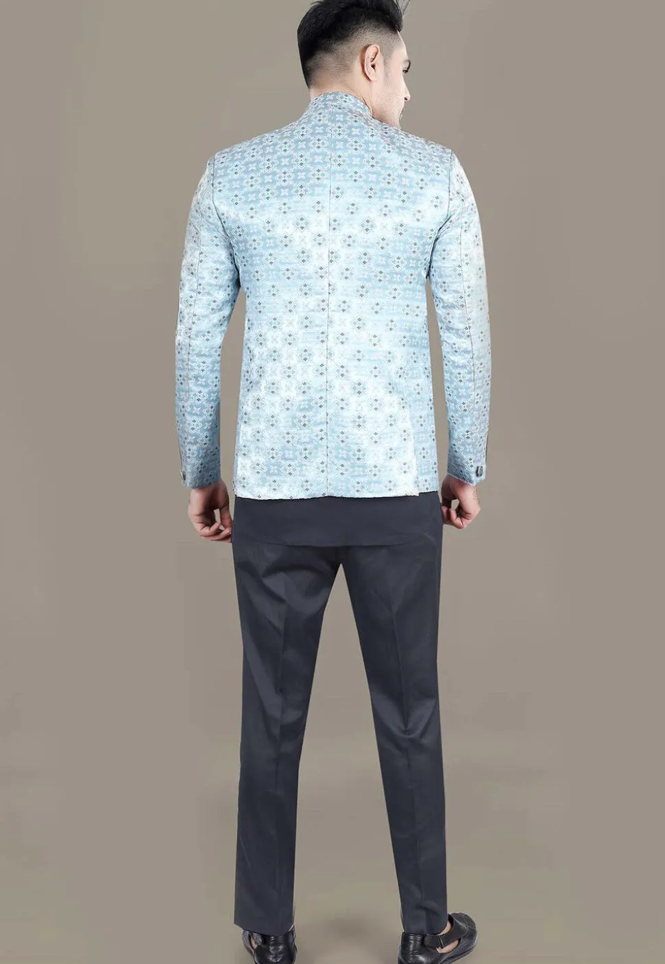 Woven Art Silk Jacquard Jodhpuri Jacket in Sky Blue