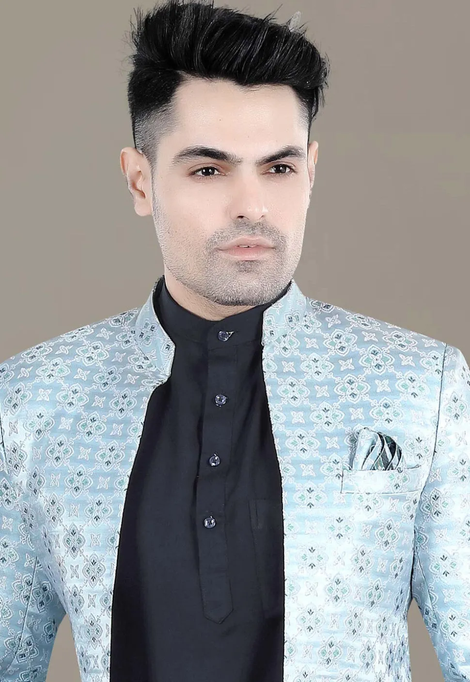 Woven Art Silk Jacquard Jodhpuri Jacket in Sky Blue